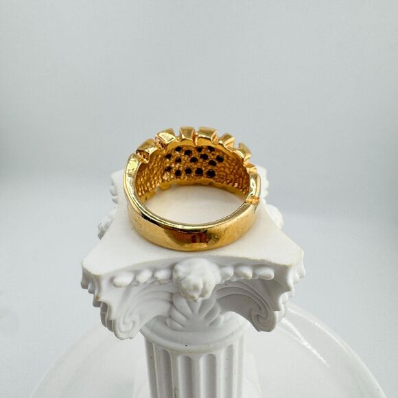 Vintage Gold Tone Nugget Ring Clear Rhinestone Pave Cluster Texture Statement - Picture 9 of 10